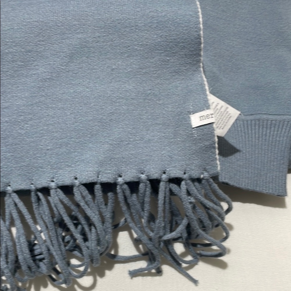 Mer Sea fringe wrap with sleeves. Beautiful Soft blue. Excellent condition.